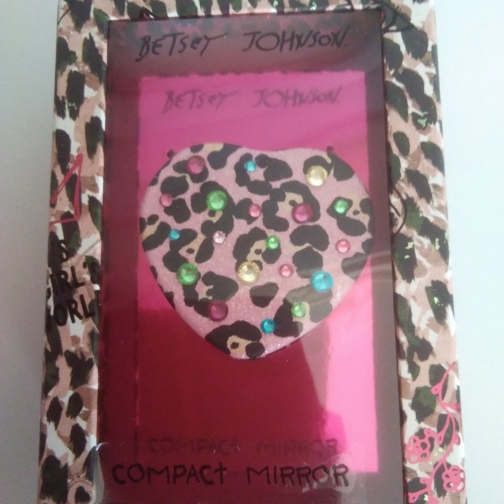 Betsey Johnson New Pink Animal Print CompactMirror